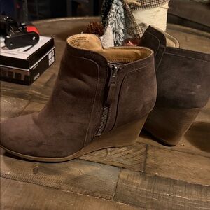 Time and Tru Dark Brown Wedge Ankle Boots